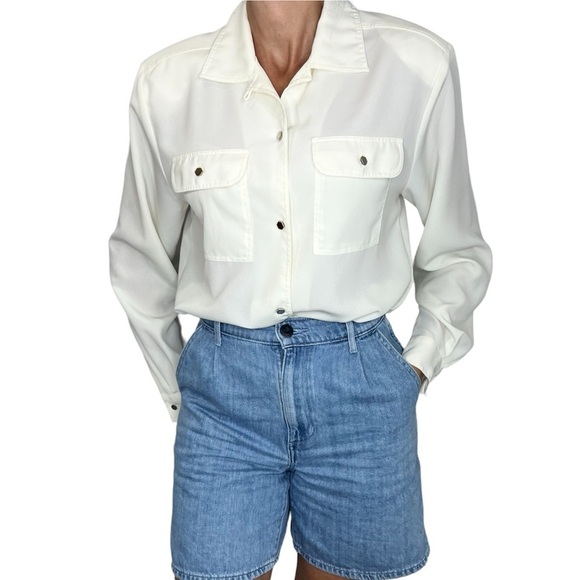 Vintage Tops - Vintage Bay Club ivory white flowy long sleeve blouse 14